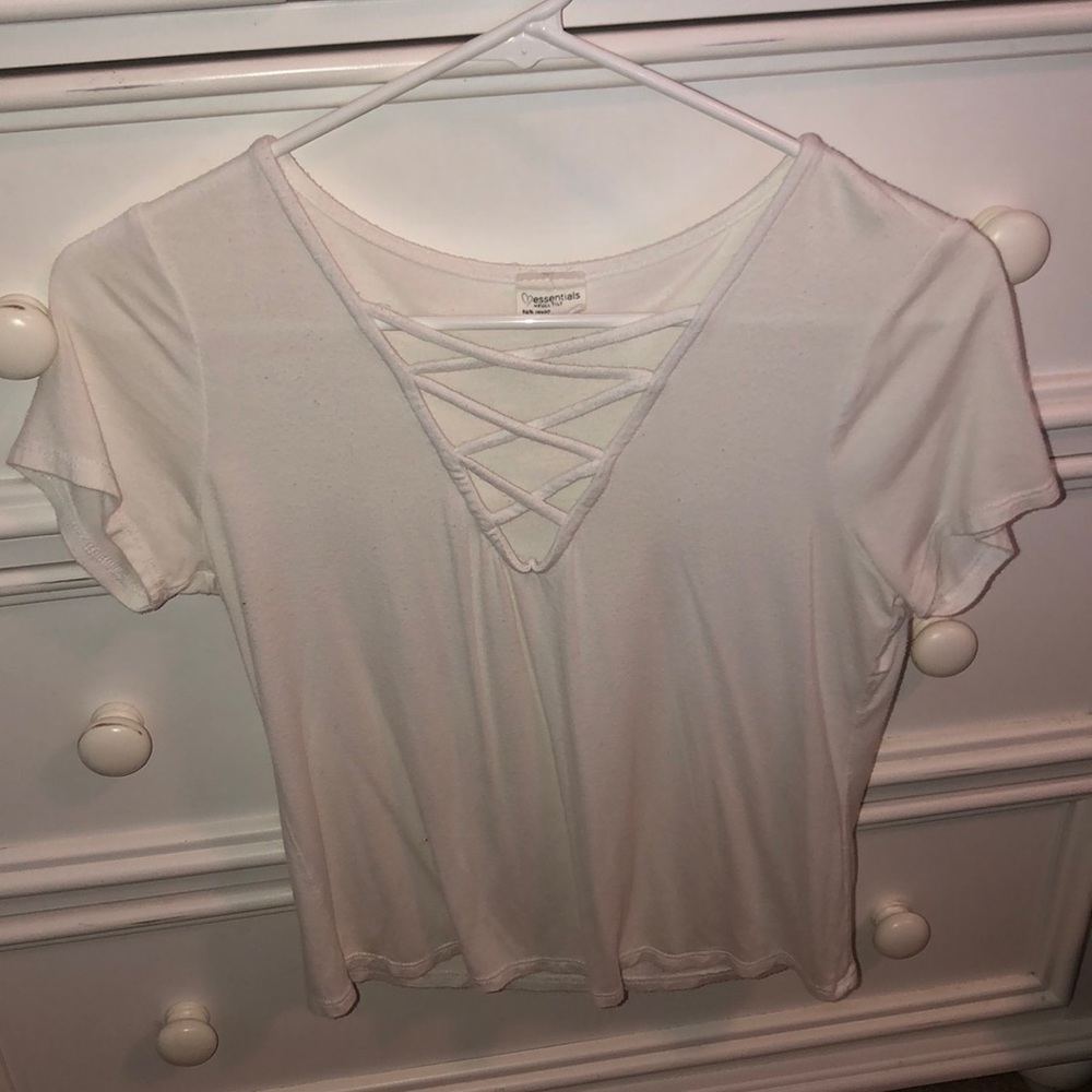 White crossed short sleeve top